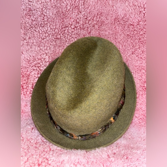 Vtg Dobbs Game Bird  Fedora Hat Feather Band Olive Green Size 7 1/4 - Picture 4 of 9